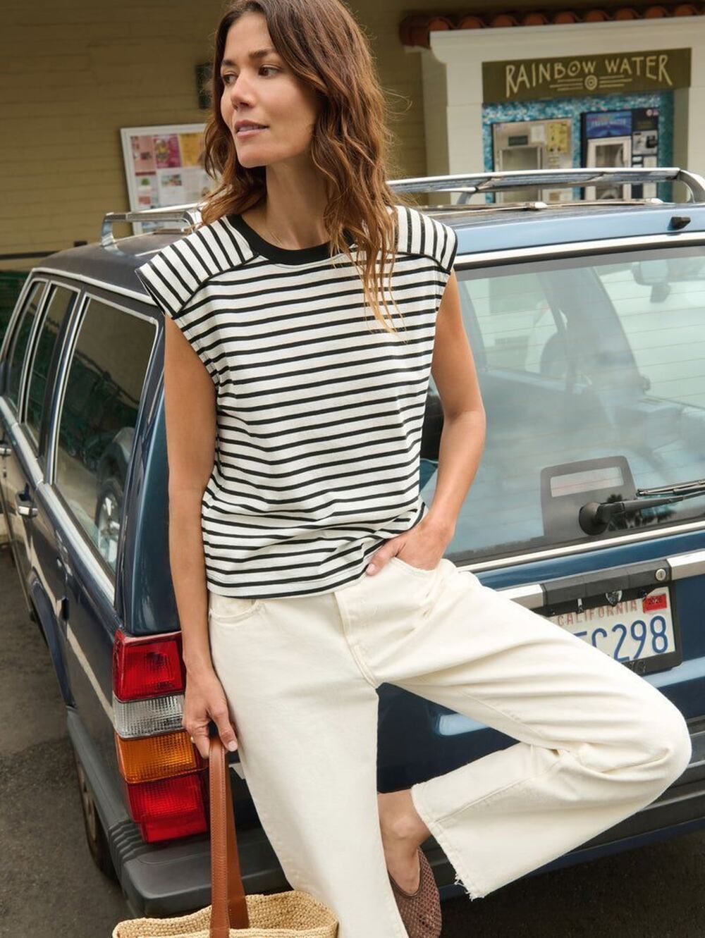 Nation LTD Perry Stripe Organic Cotton Tee Black White Size S